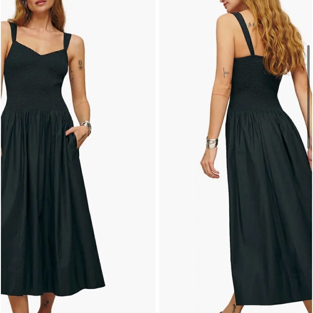 Reformation Sariah smocked organic cotton midi dress size 10 NEW $278 - Picture 4 of 6